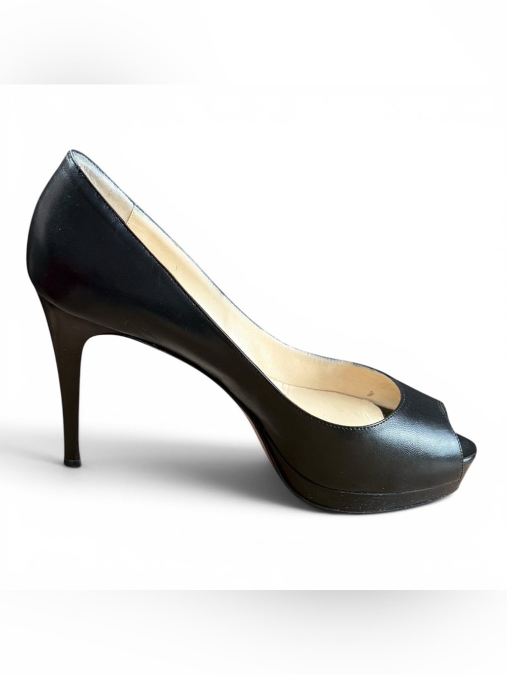 Christian Louboutin Black Leather Peep Toe Platform  Pumps Size 38.5